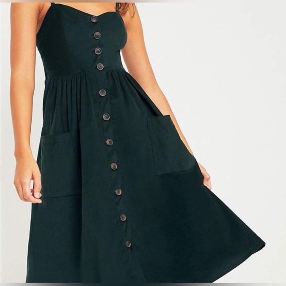 Urban Outfitters Emilia Corduroy Button-Down Midi Dress Cottagecore Sz XS‎ Green